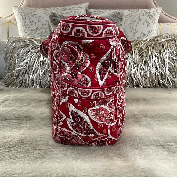 VERA BRADLEY Rosy Posie Large Get Carried Away Tote Pockets Red White Floral - Picture 7 of 13